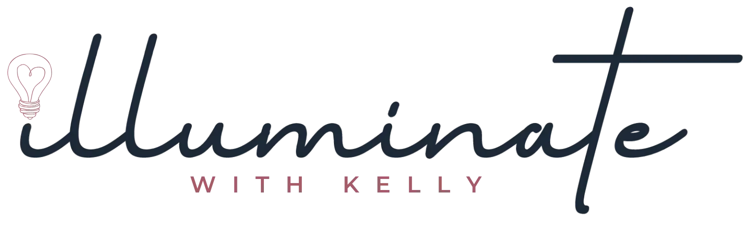 illuminate with Kelly Logo featuring pink lightbulb and the name of the business.