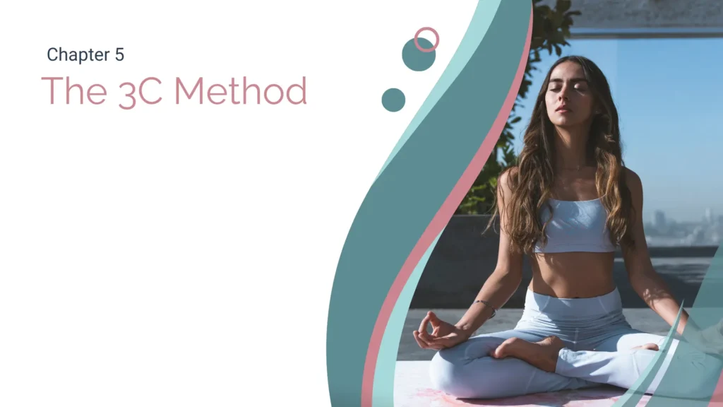 Covert Art for chapter 5 of Energy Work Essentials Class. Chapter title is on the left. A woman wearing a white, two piece yoga outfit sits in meditation posture to the right.