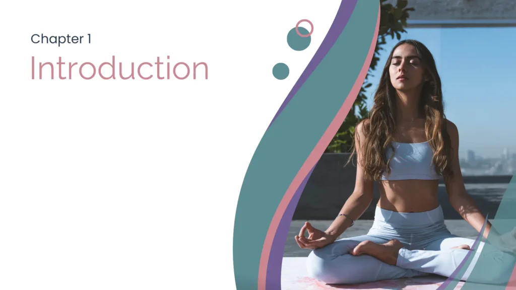 Cover art for chapter 1 of Meditation Essentials. Chapter title is to the left. A woman wearing an all white yoga uniform sits to the right.